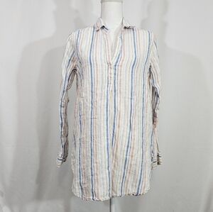 Gap 100% linen stripped long sleeve tunic women's size medium